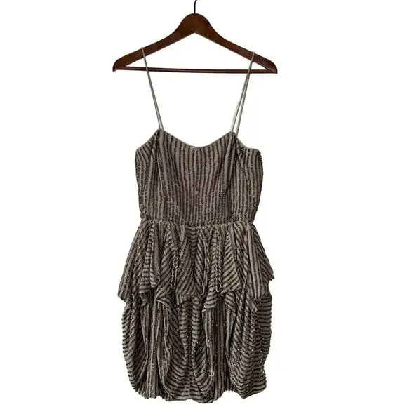 French Connection Samara Dress Women‎ 6 Tan Sequin Bubble Hem Cocktail Elegant - Picture 2 of 11